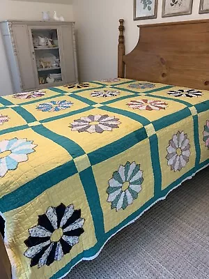 Vintage Dresden Plate Quilt 83  X 91  Vibrant Colors Stains • $99