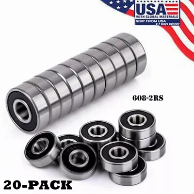 608-2RS Ball Bearing 8x22x7 Two Rubber Sealed Chrome Skateboard 608RS (20pcs) • $8.88
