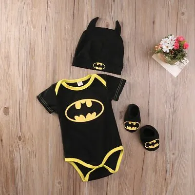 Batman Baby Romper Children Suit Superhero Bodysuit Kids With Hat Toddler Shoes • £8.99