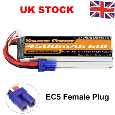£35.69 • Buy Youme 4S 4500mAh 14.8V 60C EC5 Lipo Battery For RC Car Boat Drone Helicopter UK