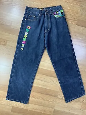 Vintage Y2K Risk Jeans Men’s 32x32 Embroidered Monsters Skater Streetwear Baggy • $50