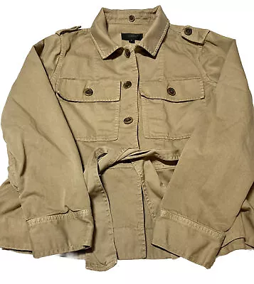 J CREW Peplum Chino Jacket Safari Ridge Khaki H1641 Womens M (NO FUR COLLAR) • $18.99