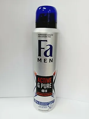 FA Men Active & Pure 0% Aluminium & Alcohol Deodorant 48 Hour Spray 150 ML • $7.97