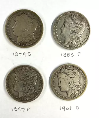 Lot Of 4 Morgan Silver Dollars- 1879-S 1883-P 1897-P 1901-O • $105