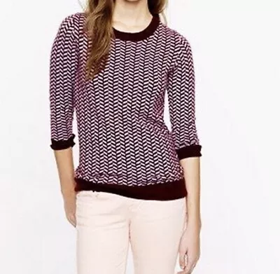 J Crew Sweater Womens Italian Cashmere Herringbone Crew Neck Purple XXS • $42