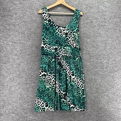 Soma Dress Women XL Green Animal Print Shift Midi Round Neck Sleeveless Rayon • $18.89