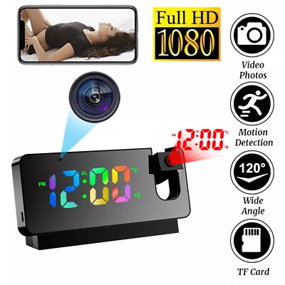 Digital LED Projection Alarm Clock - HD 1080P WiFi Motion Detection Video Camera • $57.61