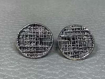 Vintage Brutalist Mesh White Gold Plated Cuff Links • $19.95