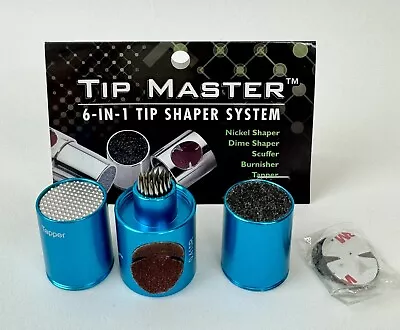 TIP MASTER 6-in-1 TOOL- POOL BILLIARD SHAPER/SCUFFER/TAPPER- BLUE  CUE/CASE • $23