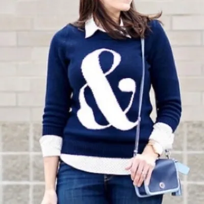 J. Crew Ampersand Intarsia Charley Sweater XS Blue 3/4 Sleeve Rib Knit Pullover • $15