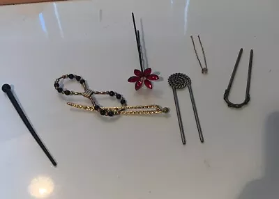 Lot Of 6 Vintage Modern  Hair Pins Bun Stick Accessories 1 Goody Rhinestone • $9.74