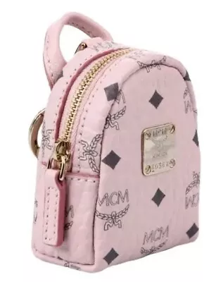 NEW MCM Visetos Backpack Mini Crossbody Bag Charm Key Ring Powder Pink $350 • £168.74