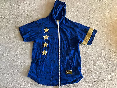 Men’s Red Ape Vintage Blue Gold Star Hoodie Short Sleeve Splatter Shirt Rare XL • $74.99