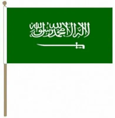 £7.99 • Buy Saudi Arabia Large Hand Waving Flag With Wooden Pole Stick 18  X 12 
