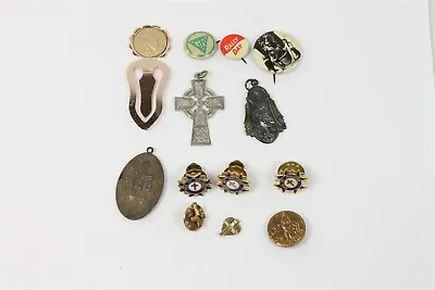 ✅ Vintage Lot 13 Religious Catholic Christian Cross Pin Jewelry Charm Gold Plate • $7.35