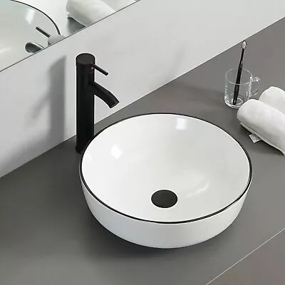 Bathroom Counter Top Ceramic Wash Basin Cloakroom Gloss Sink Round 415×135 Mm • £19.99