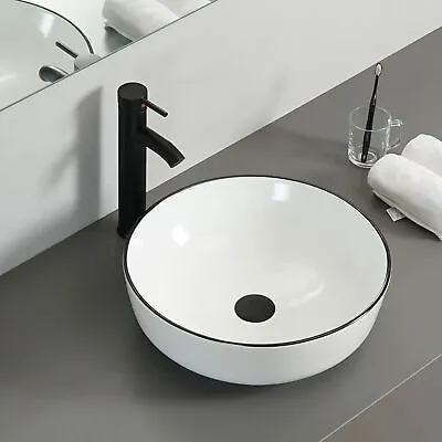 Bathroom Counter Top Wash Basin Round Bowl Ceramic Cloakroom Gloss Sink 415mm UK • £33.90