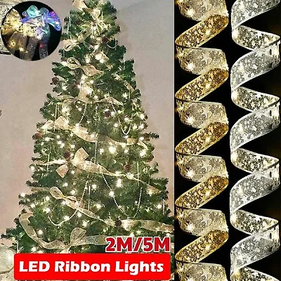 LED Christmas Tree Ribbon Bow Xmas Hanging Light Up Topper Top Lights Decor Home • $17.99