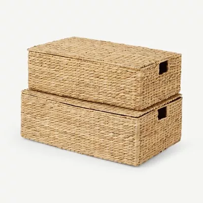 Set Of 2 Water Hyacinth Under Bed Storage Box Trunk Chest Basket Large  • £70