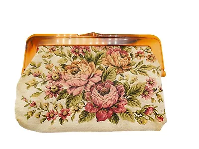 Vintage Tapestry Floral Roses Fabric Clutch Kisslock Bag Purse (579) • $10.20