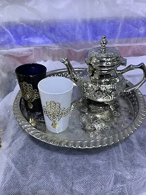 Hamsa Hand Tea Set Moroccan Handmade Tea Set 2 Hamsa Hand Tea Glasses Teapot • $195