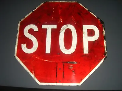 Vintage Authentic Double Sided METAL STOP Sign 18X18 Collectible Street  Retired • $49.98