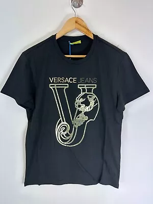 Authentic *CLG*  Versace Jeans Black / Gold Crew Neck T-Shirt Size 48 - M • £32.95