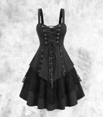 New Black Gothic Corset Bust Layered Skirt Short Dress Size 4XL 24 26 28 • £39.99