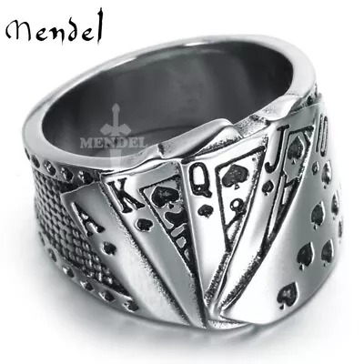 MENDEL Mens Biker Casino Lucky Poker Ring Jewelry Men Stainless Steel Size 7-15 • $10.99