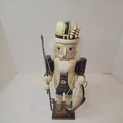 Nutcracker Fisherman With Fishing Pole Bobber And Fish 13  Tall Wooden. • $30