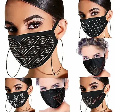 Women's Crystal Glitter Rhinestone Sparkle Bling Reusable Face Mask Covering • $6.55