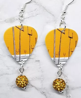 Muse Origin Of Symmetry Guitar Pick Earrings With Orange Pave Bead Dangles • $6