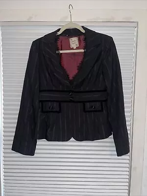 Nanette Lepore Size 4 Black DESIGNER Blazer Jacket Metallic Lining • £18.52