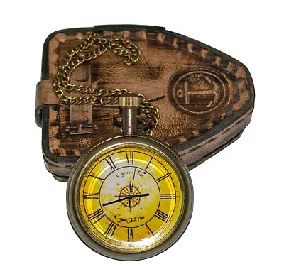 Antique Vintage Maritime Marco Polo Brass Pocket Watch Fob With Leather Box-Gift • $30
