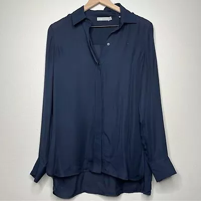 Vince Women 100% Silk Blouse Small Oversized Blue Office Business Long Sleeve • $17.99