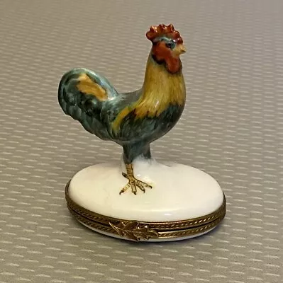 Vintage Limoges France Rooster Handpainted Porcelain Trinket Box Corn Ear Inside • $79.95