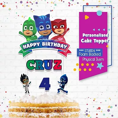 Pj Masks Personalised Cake Topper Banner Party Lolly Tags Loot Topper Favour • $14.95