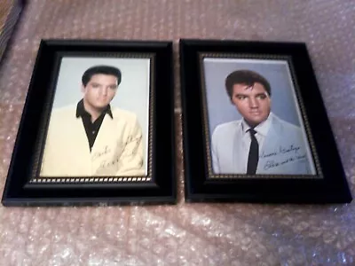 ELVIS PAIR OF 2 ORIGINAL FRAMED PROMOTIONAL GREETINGS SIGNATURE POSTCARDS -1960s • $19.99