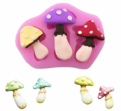 MUSHROOMS Silicone Fondant Mould Fairy Garden Chocolate Cake Baking Candy Mold • £3.65