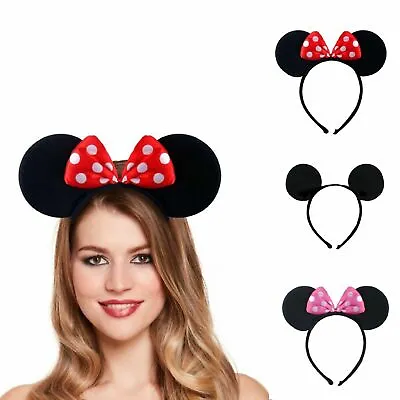 Mickey Minnie Mouse Ears Headband Alice Band Fancy Dress Spotted Bow Ladies Girl • £3.79