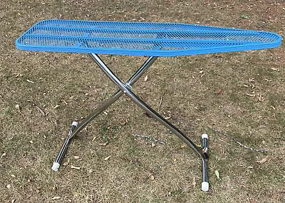 Retro Vintage Metal Ironing Board Two Tone Chrome And Blue 54 Inch Display Piece • $85