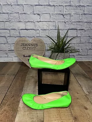 J Crew Italy Women's Cece Flats Size 9.5 Neon Green Leather Slip On Ballet Shoe • $39.99