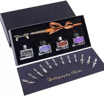 Calligraphy Pen Set，Include Vintage Fountain Wooden Dip Pen For Beginners Writin • $28.72