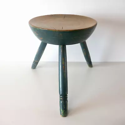 Gorgeous Antique Welsh Cheese Top Sycamore Dairy Milking Stool In Original Paint • £195