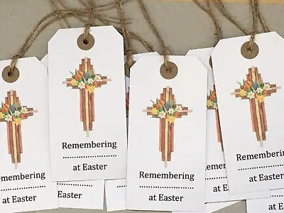 10 Large White Memorial At Easter Cross With Spring Flowers Tags + Ties • £2.45