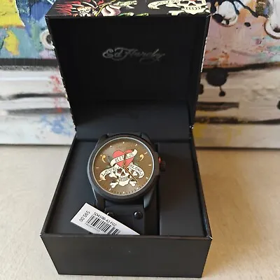 Mens Ed Hardy Black Skull Love Kills Slowly Silicone Band Watch - Nib • $42.95