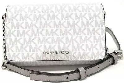 Michael Kors Jet Set Travel MD Phone Crossbody Leather Bag Clutch Bright White • $54.99