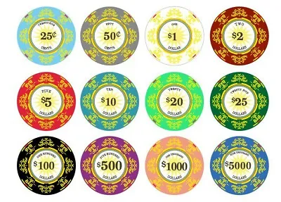 200 Classic Scroll Ceramic 10 Gram Poker Chips Bulk Pick Denominations • £106.05