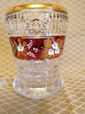 Moser Bohemian Crystal Glass Vase Gilt Raised Painted Enamel Flowers • $49.95