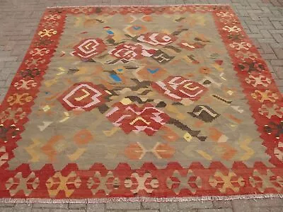 7x9 Vintage Turkish Wool Red Large Kilim Rugs For Living Room • $1317.17